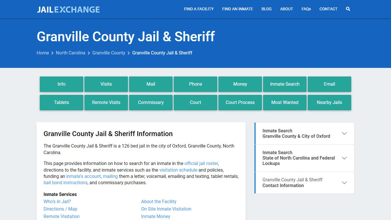 Granville County Jail & Sheriff, NC Inmate Search, Information